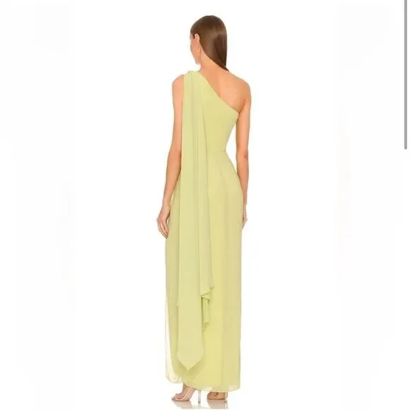 slim fit dress slacks Michael Costello x Revolve Chartreuse with Low Draped Back and Back La   The Saved Collection